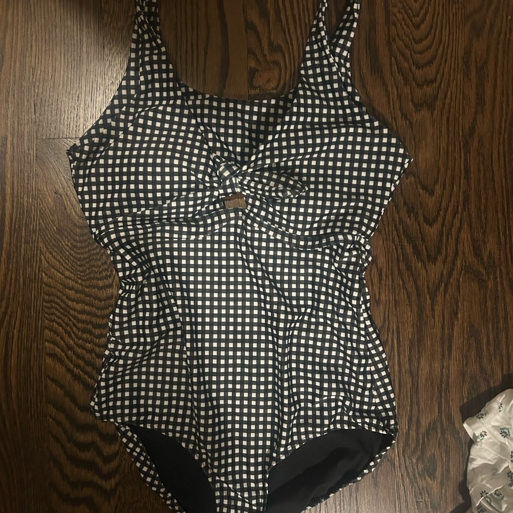 Albion Fit Black and White Checkered Swimsuit